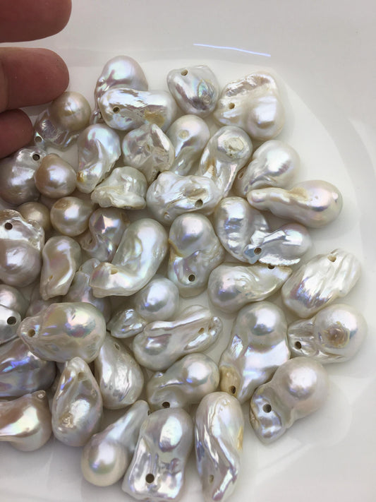 46pcs A 12-20mm big white flame ball pearl,2.2mm large hole,FL15-T4-46