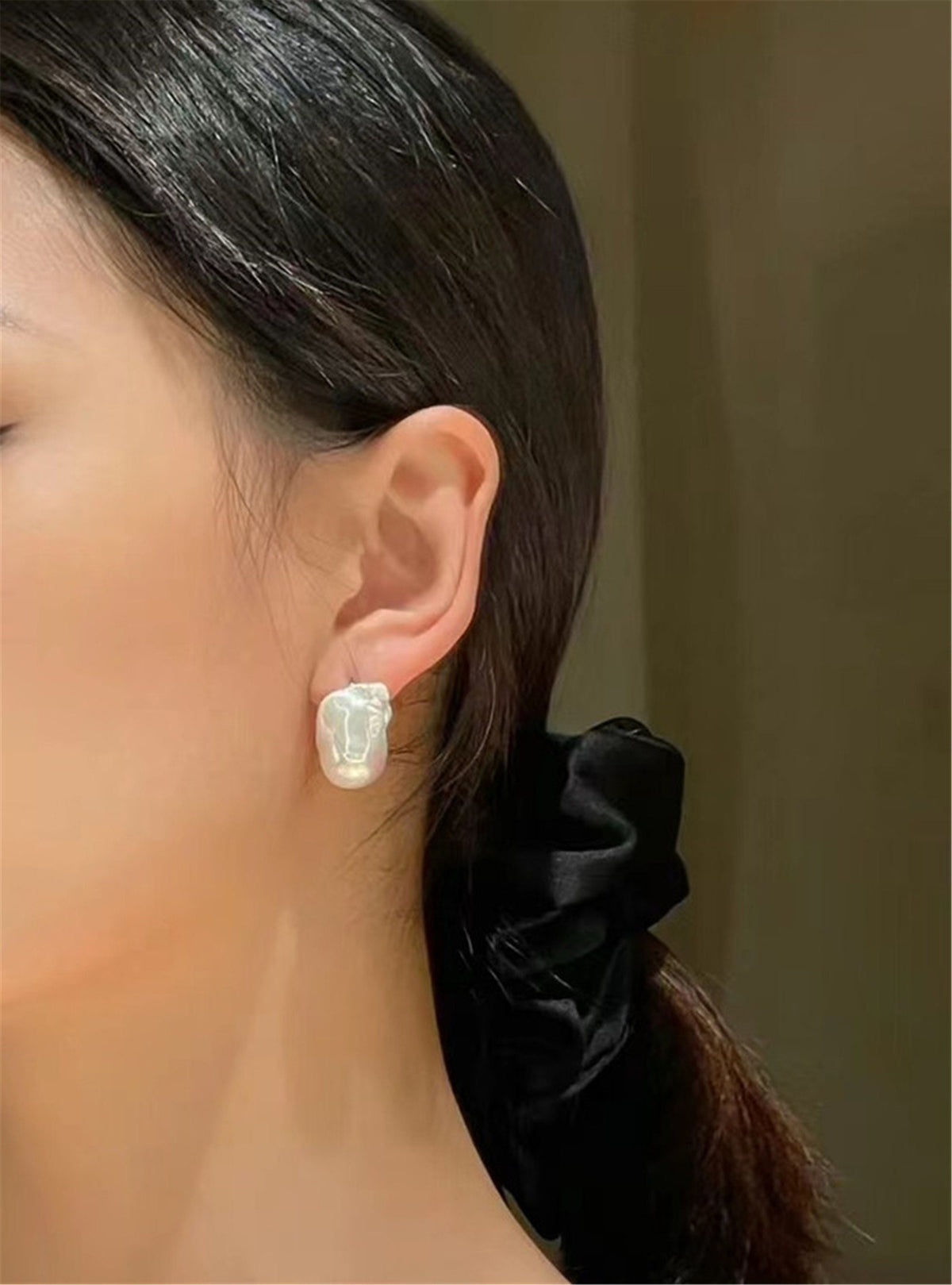 1 pair AAA/AA 14-17mmx20-28mm flame ball pearl stud earrings, sterling silver, earring with white baroque Natural Pearl, SE3-031-1