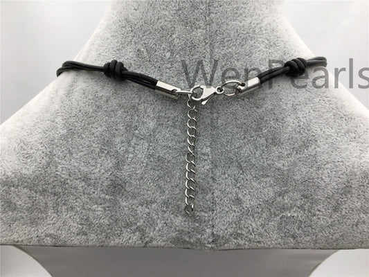 Three Big Pearl Leather necklace, White Freshwater pearl, Black Leather Pearl necklace, Select leather color, Le4-029
