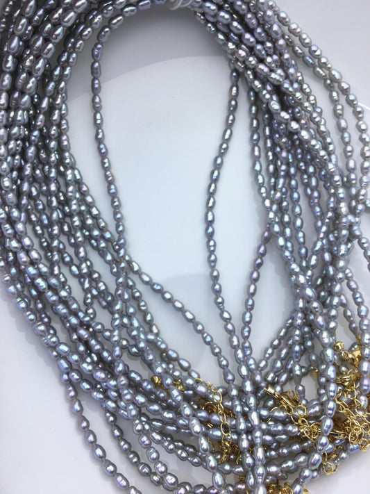 16+2'' AA+ 3-4mm tiny gray rice freshwater Pearl necklace, genuine freshwater Pearl necklace, Natural Pearl Necklace, NPN1-T50
