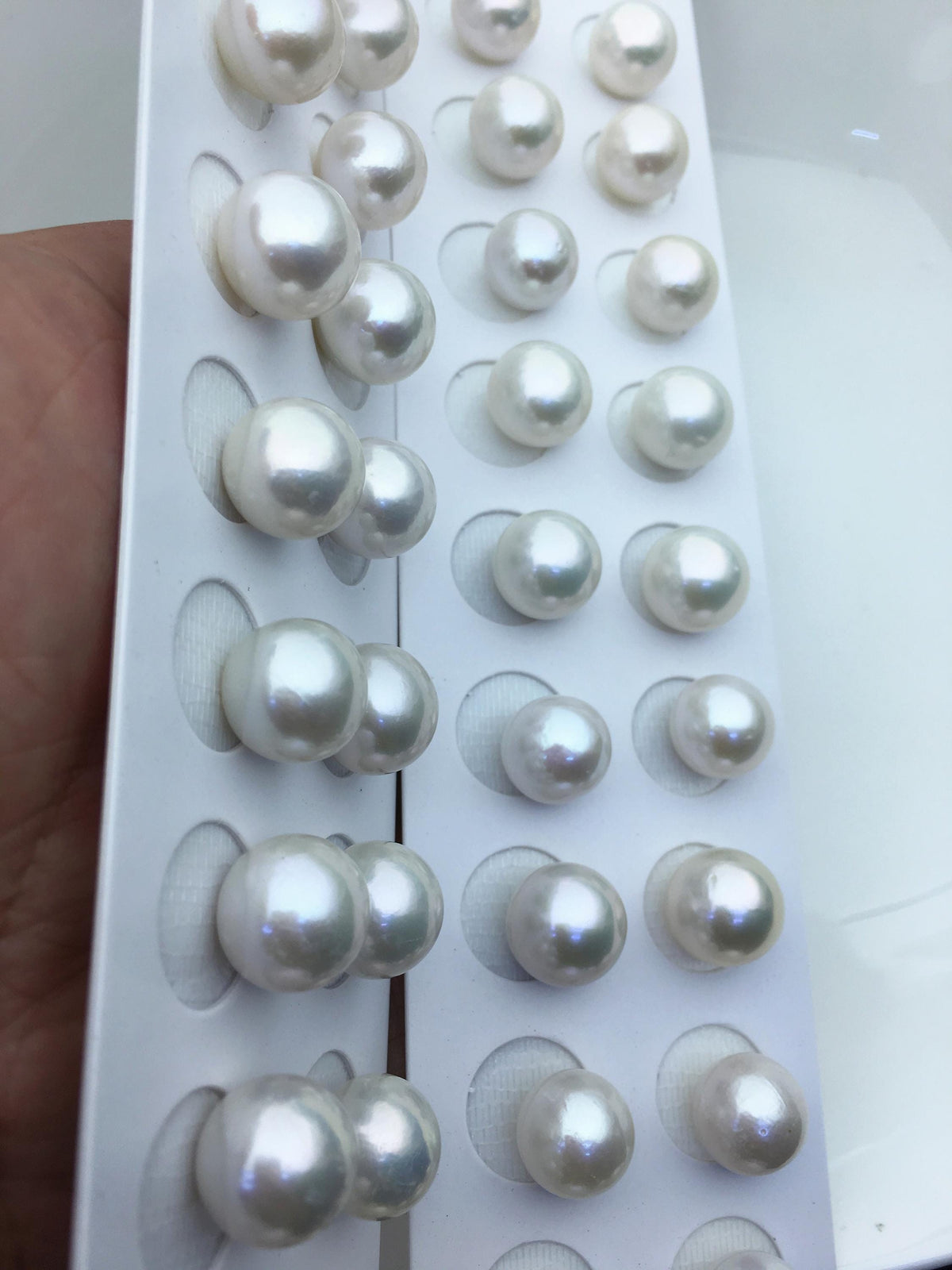 2 pairs AA+ 12-13mm White Round edison freshwater pearl,no hole, RP12-3A-2