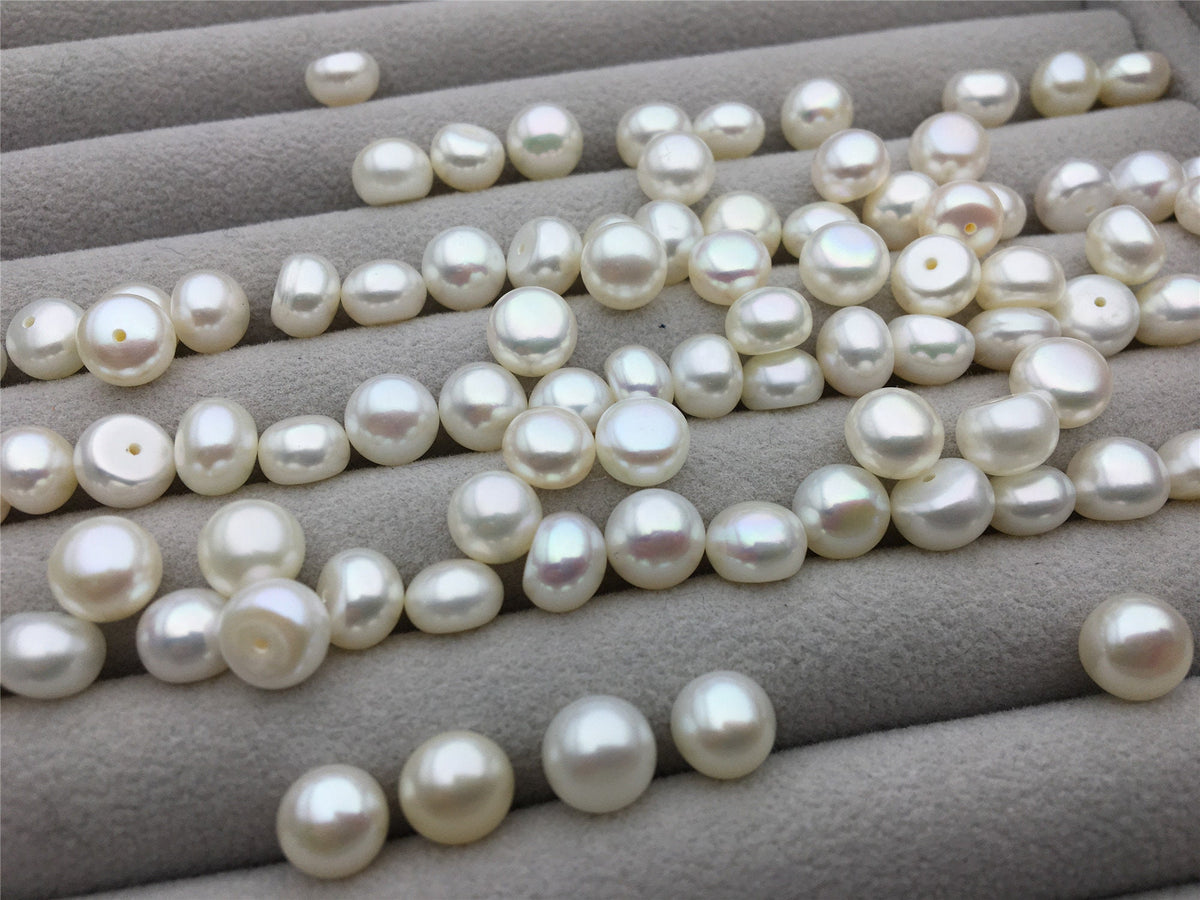 10pcs AAA 7-7.5mm high luster button round freshwater pearl,half drilled,BTN7-4A-1-2