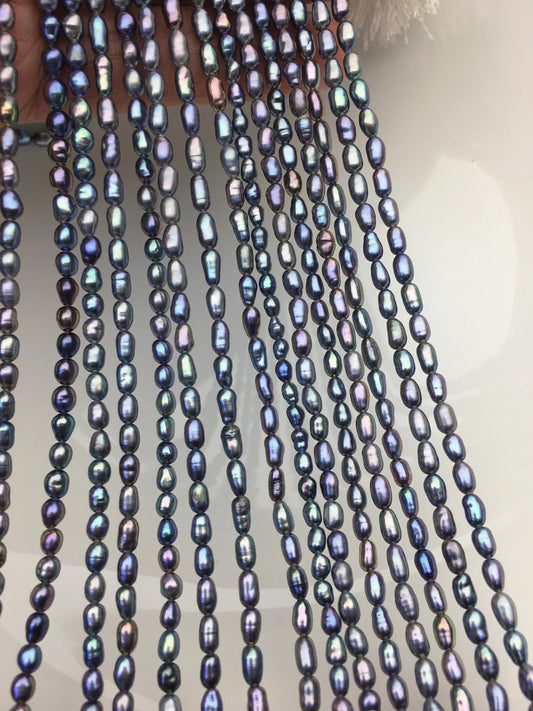 AAA 3-3.5mm black blue rainbow rice pearls, full strand, oval loose pearl beads, diy pearl, ultured pearl, diy pearl beads, LR3-3A-37