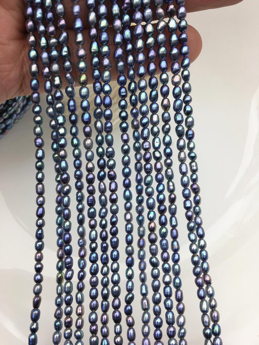 AAA 2.8-3mm deep blue rainbow rice pearls, oval loose pearl beads, diy pearl, genuine pearl, Cultured pearl, diy pearl beads, LR2-3A-25