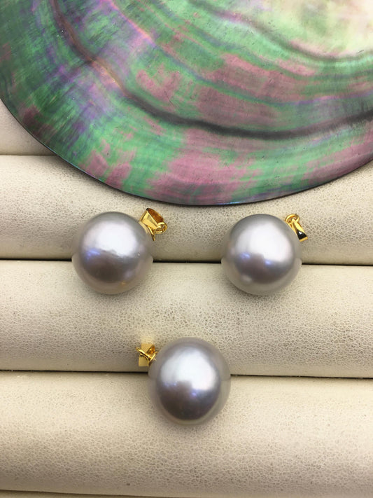 1pc AAA- 13-14mm big gray round freshwater pearl pendant,- NC1-027-1