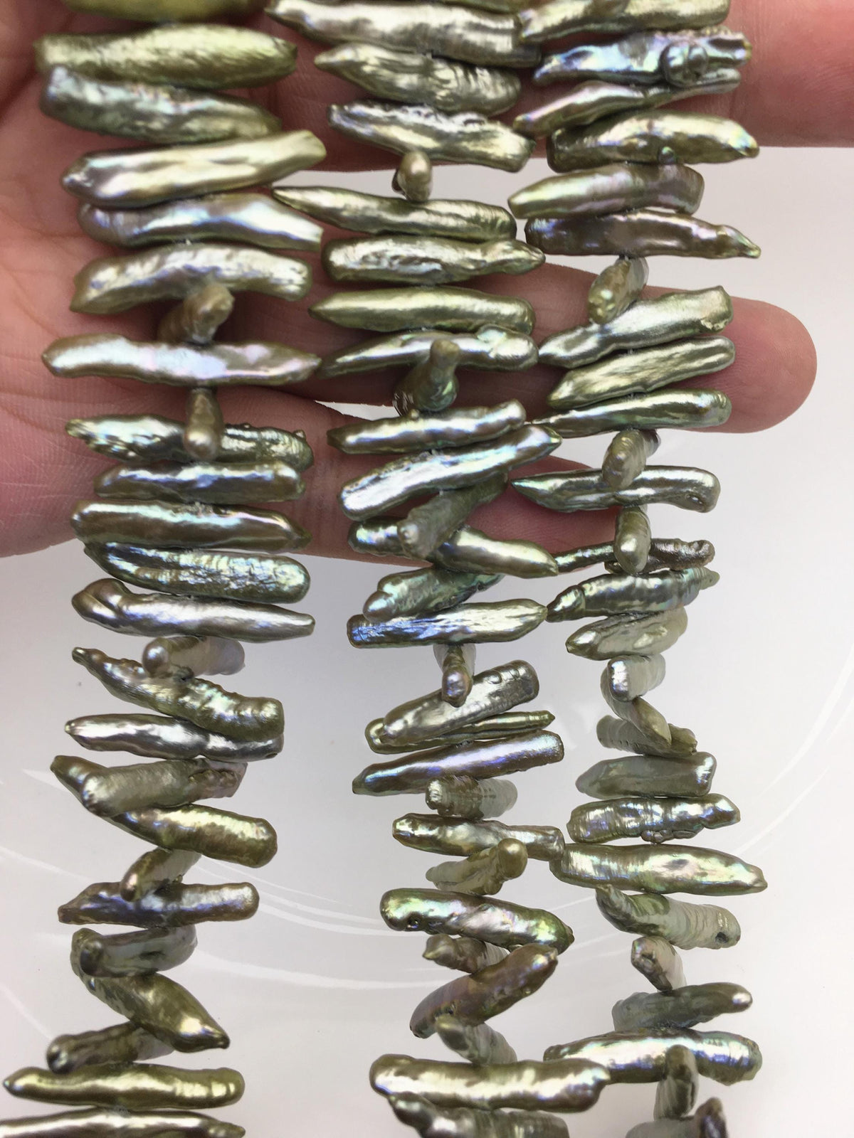 AA+ 4-6mm green Biwa Pearl Necklace,Genuine Fresh Water Pearl,Wedding Necklace,Mothers Day,ZS-80-10-35