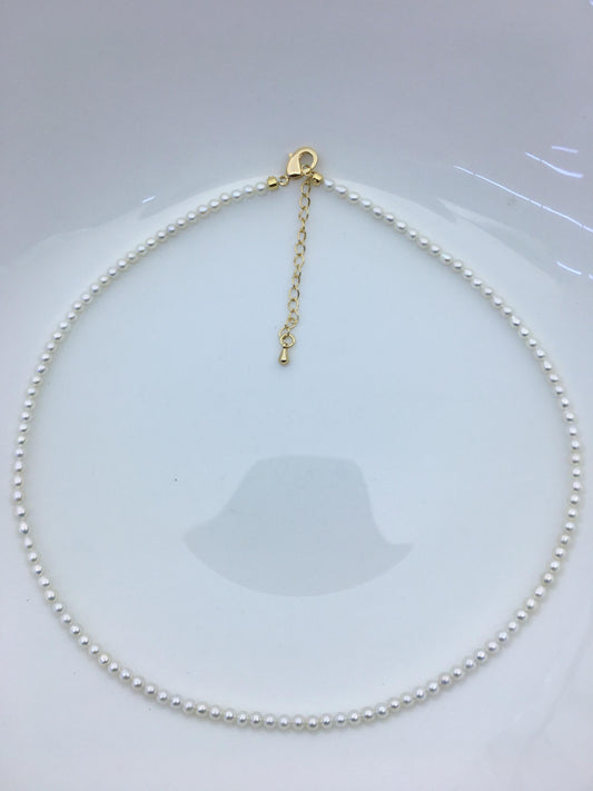 16+2'' AAA 3-3.5mm white tiny small near round pearl choker Necklace, Wedding Necklace, wholesale, NPN1-T1