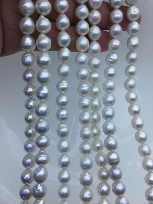 AA+ 7-9mm white ova near round Edison Freshwater Pearl,ED12-2A-5-30