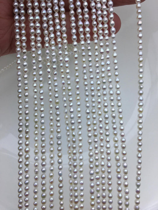 high luster!AAA 2.5-3x3-4mm white oval rice pearls, oval loose pearl beads, diy pearl, genuine pearl, Cultured pearl, diy pearl beads, LR2-3A-24