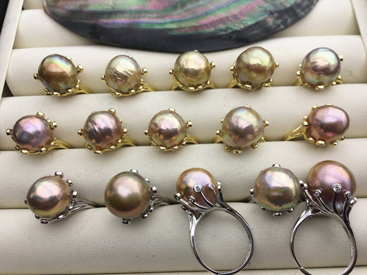 AAA Natural Rainbow Big Edison Pearl rings, Sterling Silver Ring, affordable engagement rings, pearl wedding rings, promise rings for her, R1-T12
