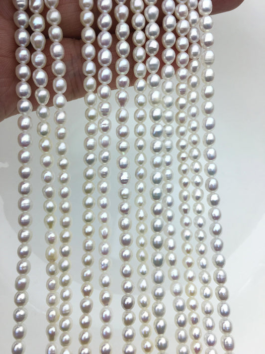AA+ 4-4.5mm*4.4-5.6mm white rice freshwater pearls, Cultured white rice freshwater pearls beads strand, diy, LR4-2A-1