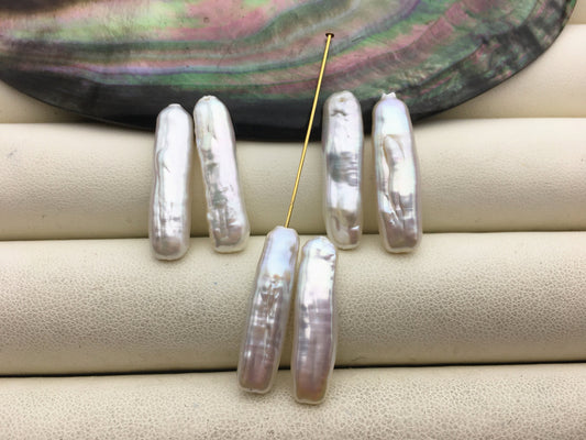 2 pairs AAA 5-6x20-21mm white Rectangle Toothpick pearls Pair,0.9mm top half hole,ZS-127-62-6