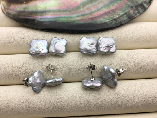 1 pair AA+ 11-12mm Clover freshwater pearl stud earrings - lucky flower earrings - Freshwater Pearls earrings - SE3-041