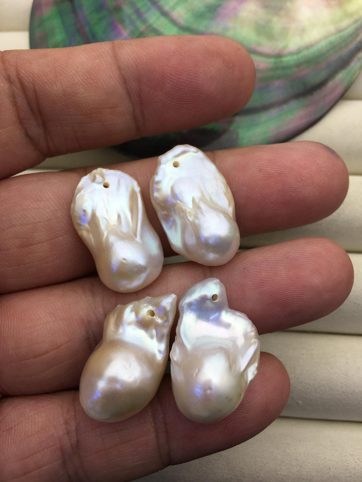 White Baroque Freshwater Pearl Pairs, 13–17mm, AAA-, 1.0mm Side Hole, 2 Pairs