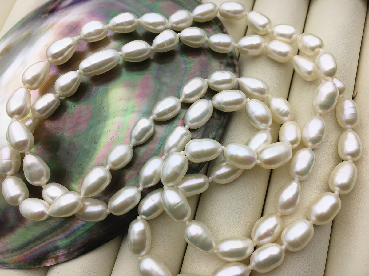 High Luster!32inches AA+ 7mm white rice oval pearl Necklace, Wedding Necklace, wholesale, NPN1-T32