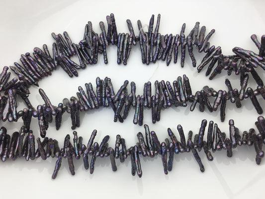 Black Toothpick Freshwater Pearl Necklace — 3–4 mm