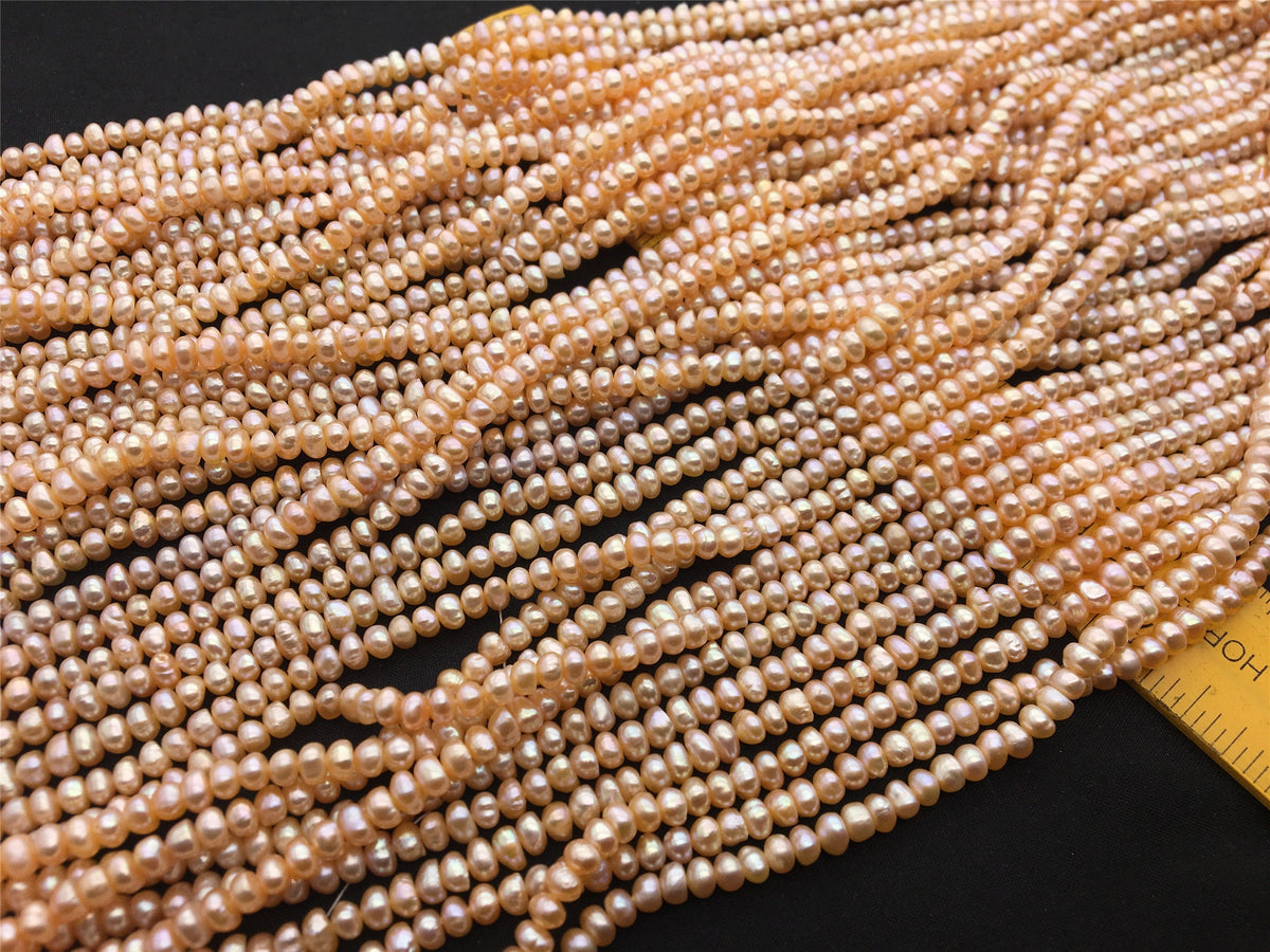 AA+ 4-5mm tiny Pink button round freshwater pearls,Rondelle pearl Beads,loose pearl strands,SM4-2A-6