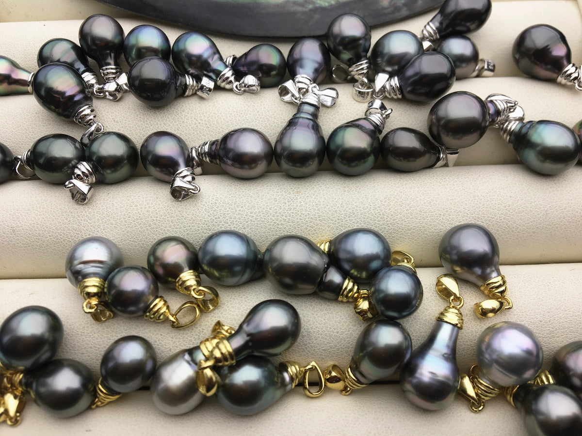 1pc 8-10mm Drop Tahitian Pearl Pendant, Sterling silver Pendant, natural color sea pearl, pearl necklace - 925 silver chain - NC1-035