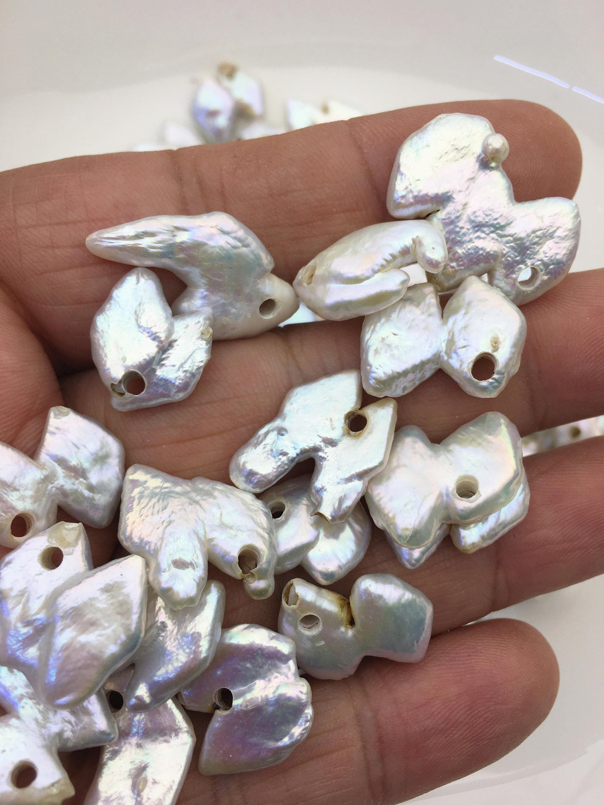 20pcs AA 11-15mm white diamond freshwater pearls,2.2mm top large big hole,ZS-103-12