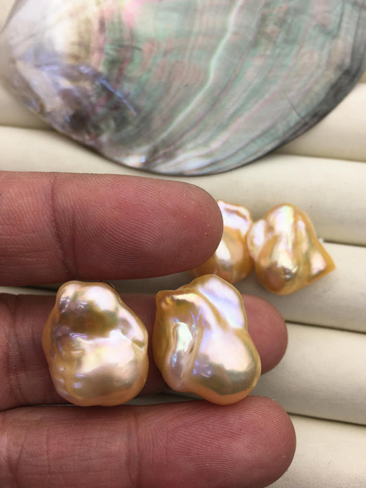 1 pair AAA 13-17mm peach orange flame ball pearl stud earrings, sterling silver, earring with gray baroque Natural Pearl, SE3-031-14