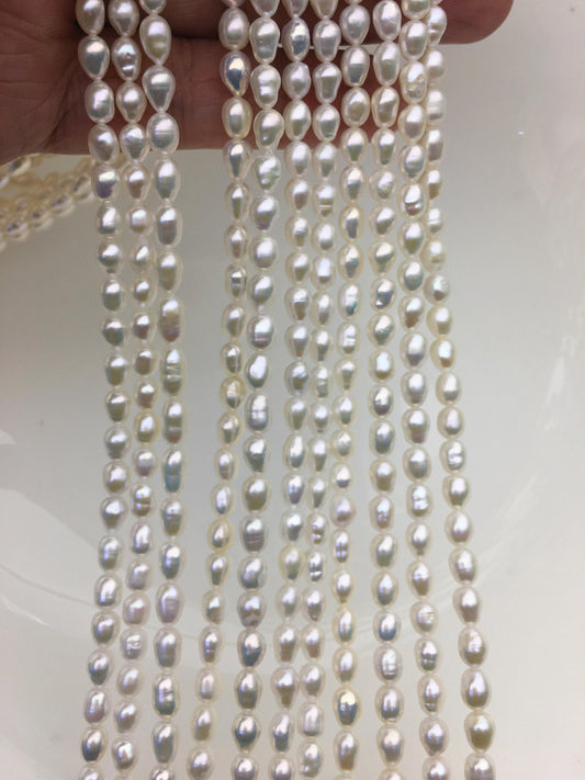 AA 4.5-5mm*5-7mm white rice freshwater pearl, Cultured white rice freshwater pearls bead, pearl necklace, DIY, LR4-2A-2