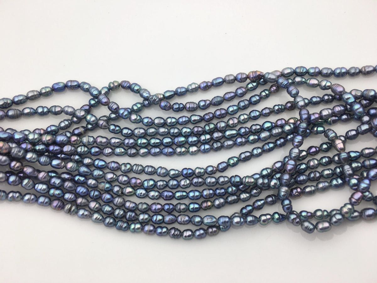 AA 3-3.5mm*4-5mm black blue rice freshwater pearls,LR3-T4