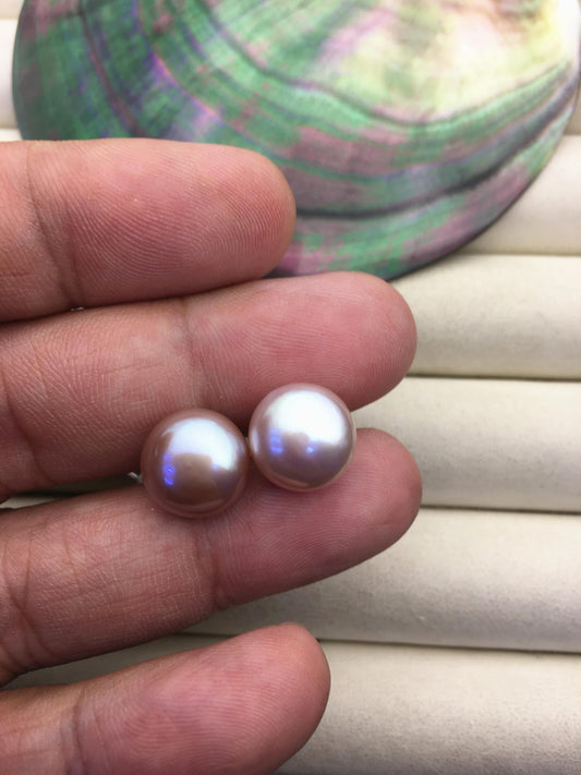 1 pair AAA 11-12mm purple button round Pearl Stud Earrings, freshwater pearl earrings, classic pearl studs, SE1-069-23