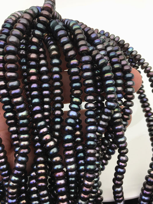 AAA 6–7mm Black Button Round Freshwater Pearl Necklace, 17 + 2 Inches | NPN1-T8