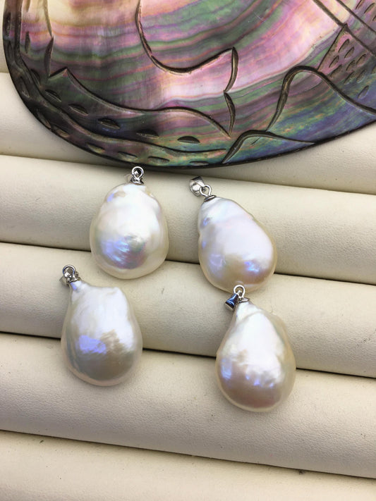 2pcs AA+ 16-18mm White Drop Coin Baroque pearl pendant,NC1-T58