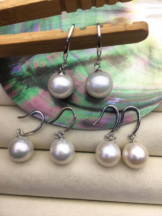 1 pair AA+ 10-11mm White Round edison pearl dangle earrings, S925 Sterling Silver earrings, wedding pearl earrings, SE3-T9-30