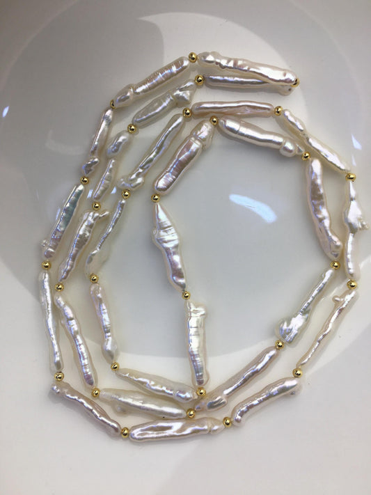33'' AA+ 4-8mm white toothpick keshi biwa freshwater Pearl necklace,genuine freshwater Pearl necklace,NPN1-024-6