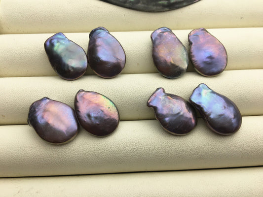 2 pairs AA+ 15-16x20-21mm Big Drop Coin Purple Black Freshwater Pearl Brown loose Beads Piar,wholesale,ZS-103-37-25