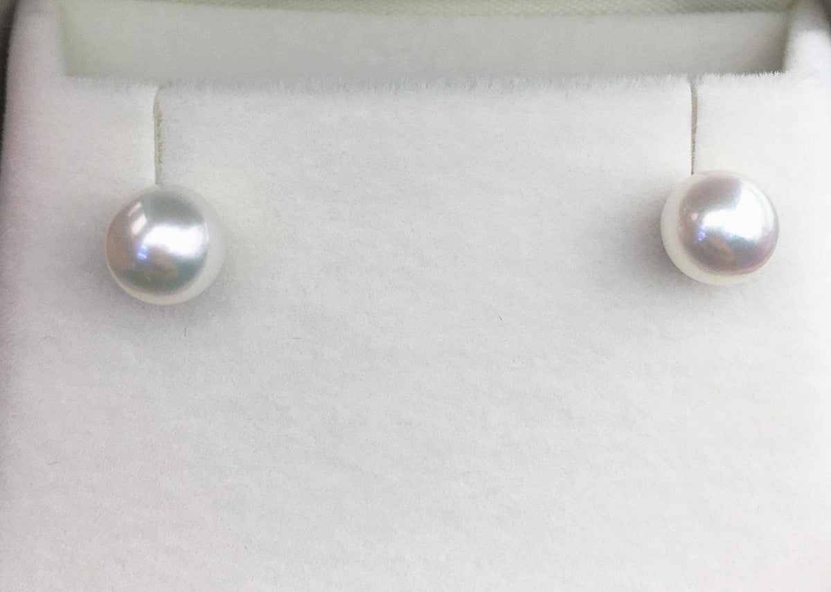 high luster!1 pair AAA 6.5-7mm akoya round pearl stud earrings,sterling silver metal,made in japan,SE3-097
