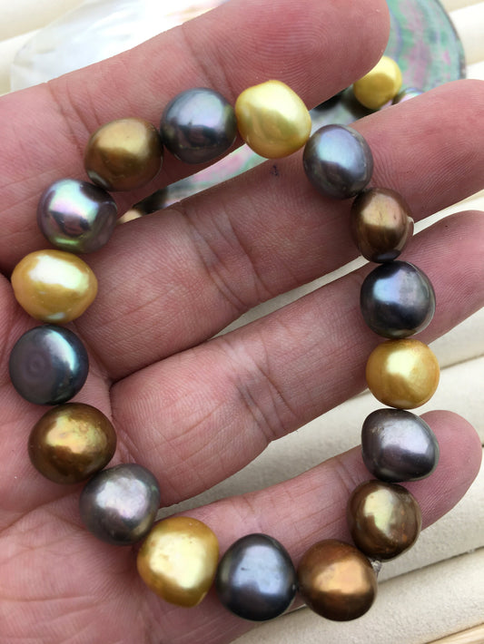 7'' AA+ 11-12mm misc color nugget Freshwater pearl Elastic string Bracelet,baroque pearl bracelet,B8-061-2