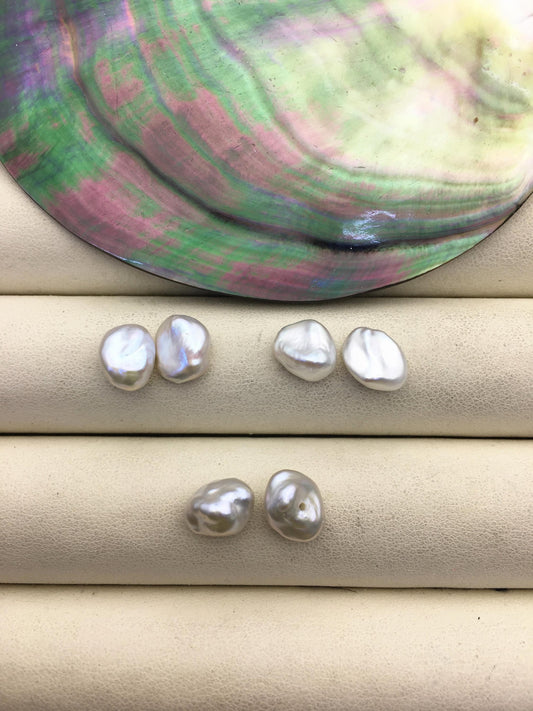 2 pairs AAA 7-8mm White keshi pearls Pair,for make stud earrings,half hole,loose pearl beads,very high luster,ZS-127-7
