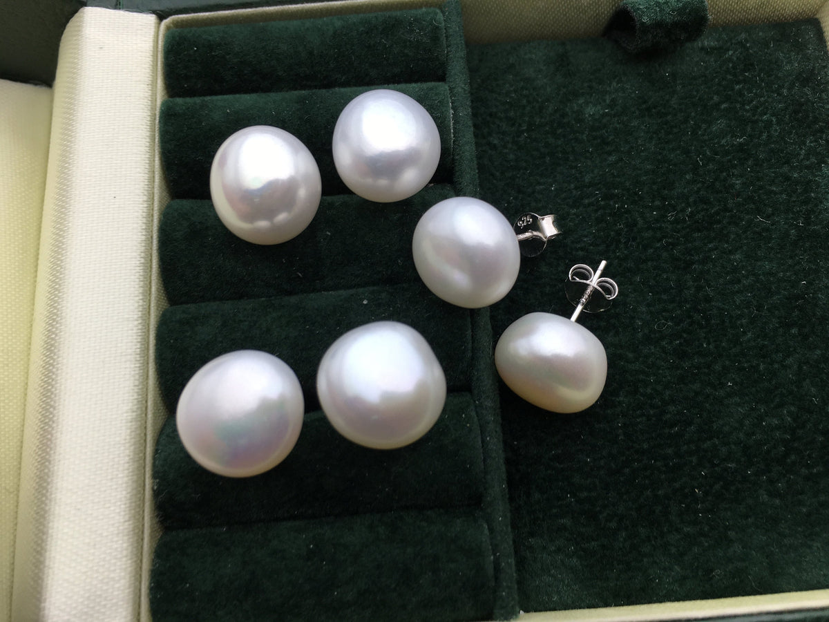 high luster!AAA 10.5-11mm Big White Nugget baroque pearl stud earrings - Freshwater Pearls earrings - SE1-069-14