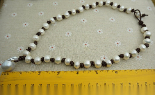 Flameball pearl and leather necklace, Baroque Freshwater Pearl Drop Necklace, Flaming ball pearl necklace, wholesale, Le2-017