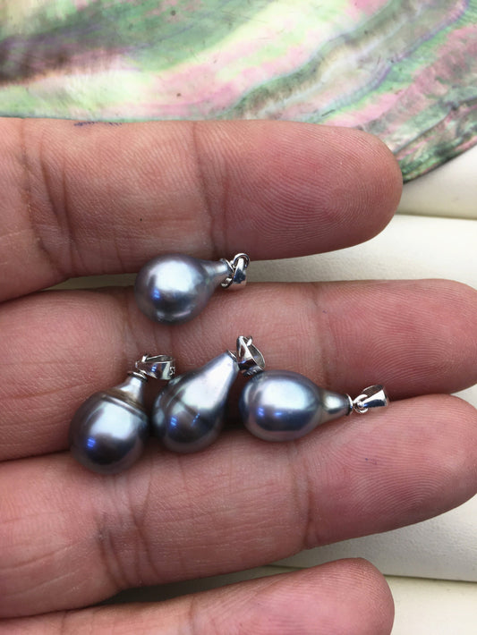 1pc 8-10mm Long Tail Drop Tahitian Pearl Pendant, Sterling silver Pendant, natural color sea pearl, pearl necklace - NC1-024