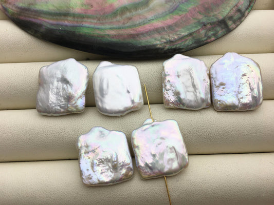 1 pair AA+ 18-20x22-25mm little Tail Big White Rectangle Freshwater Pearl White loose Beads Piar, 0.9mm through hole, ZS-103-37-63