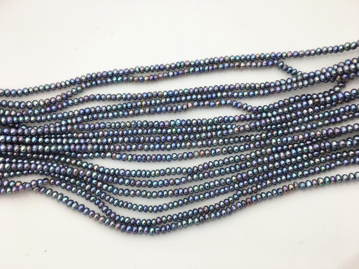 AAA 3-3.5mm tiny black blue button round freshwater pearls,nucleus pearl,Rondelle pearl Beads,SM3-3A-30