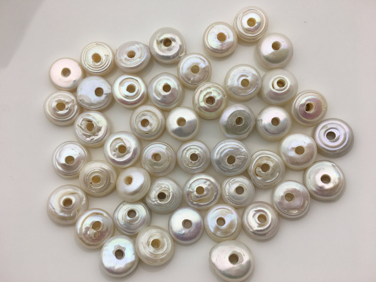 20pcs AA 13-14mm white coin freshwater pearls,3mm large hole,COIN13-T7