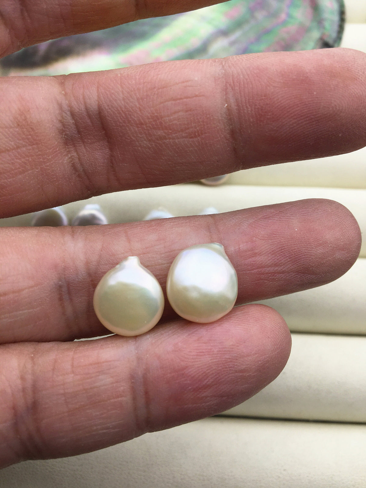2 pairs 10.5-11.5mm AAA White Coin Freshwater Pearls Pair, high luster- Coin Pearl-petite Pearl- Pearl Jewelry, COIN11-3A-6-3