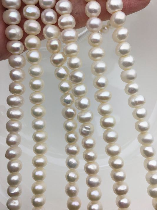 AA+ 7.5-8.3mm white baroque button potato freshwater pearls,8mm Rondelle pearl Beads,SM8-2A-4