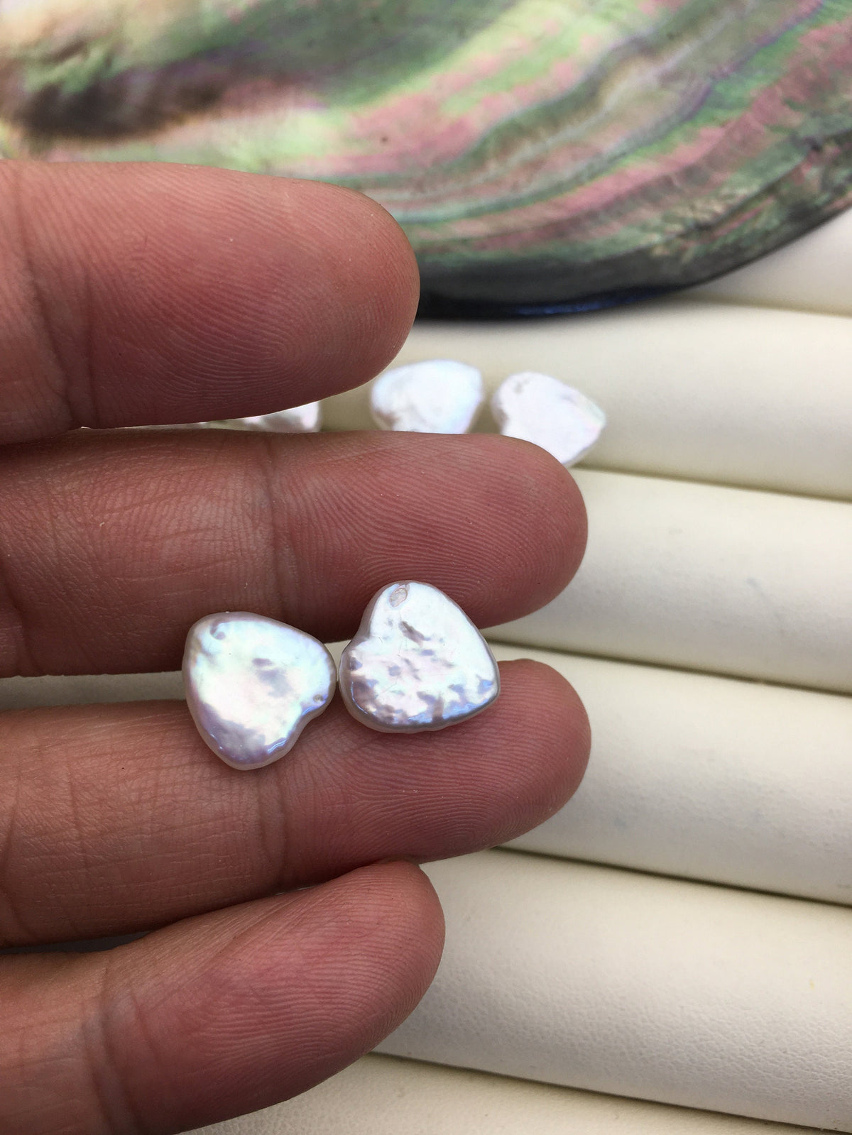 AAA 10-12mm white heart pearl stud earrings,sterling silver,earring with white baroque Natural Pearl,SE3-T31