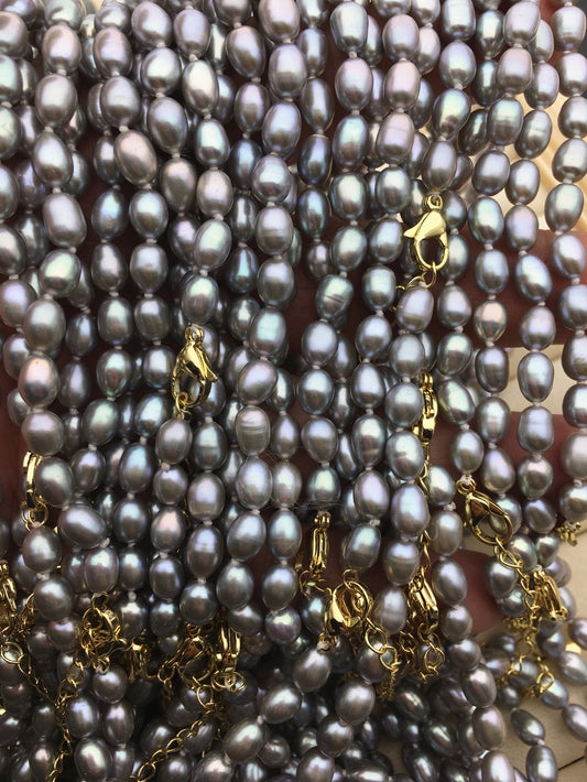 16.5+2'' AAA 5-5.5mm gray tiny rice freshwater Pearl necklace, genuine freshwater Pearl necklace, Natural Pearl Necklace, NPN1-001