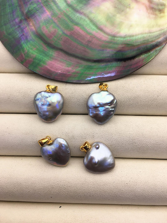 2pcs AAA 14-15mm Gray Heart pearl pendant,sterling silver pearl pendant,NC1-T17