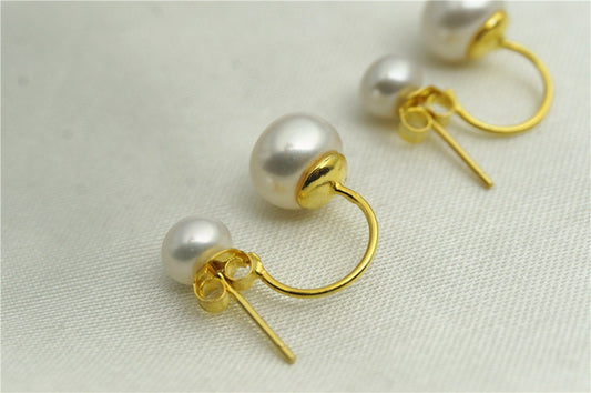 20% OFF, Two pearl stud earrings, White genuine freshwater real pearl earring, Pearl Stud Sterling, wedding pearl earrings, SE3-057