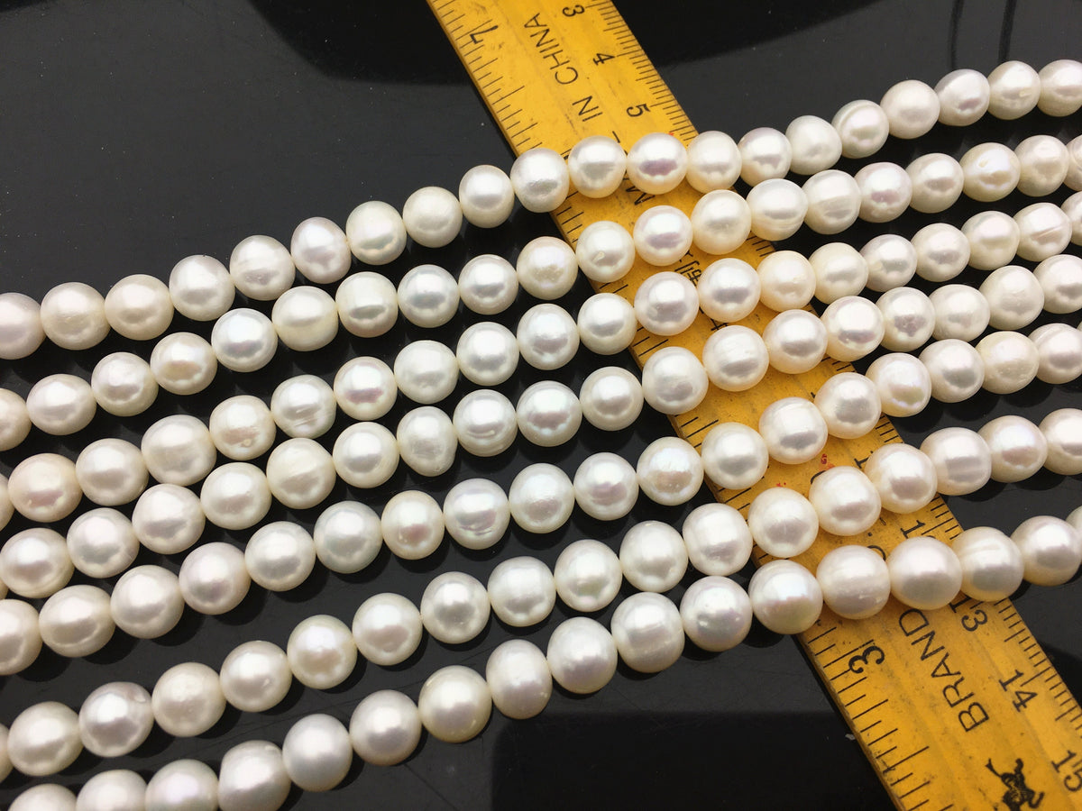 AA 7.4-8.3mm white near round freshwater pearls, large hole, loose pearl beads material, gift for her necklace, Cultured pearl, RP8-2AY-BDc-3