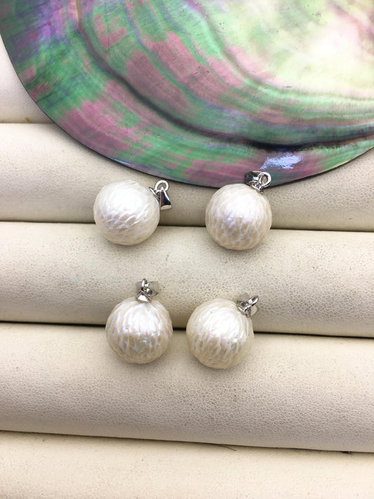 2pcs AAA 11/12/13mm White Freshwater Pearl pengdant - sterling silver - Hand Carved - NC1-020