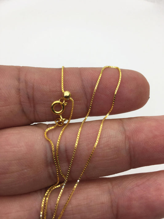 18'' Adjust s925 Sterling Silver Gold Color 0.6mm Box chain Necklace With adjust Clasp,ASL-NC-4